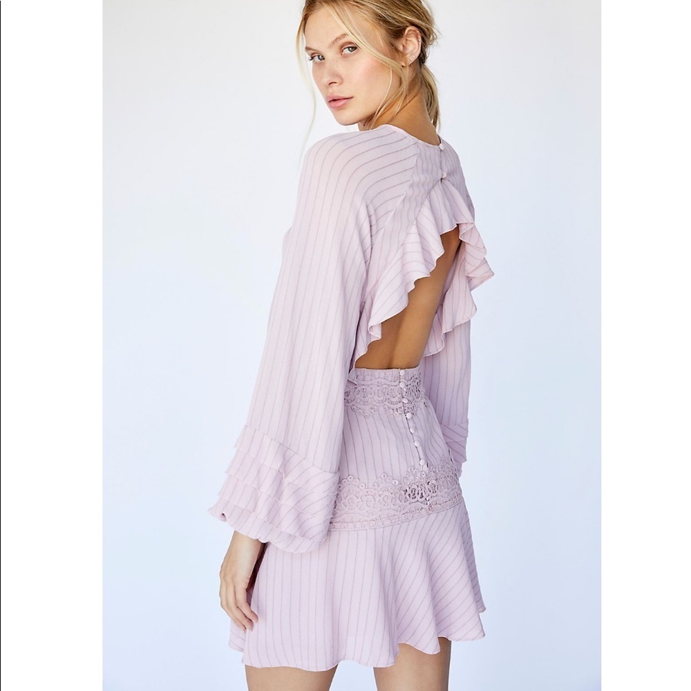 Free People Lace Mini Dress Ruffle Femme Boho Open Back Long Sleeve Size 6 NWT